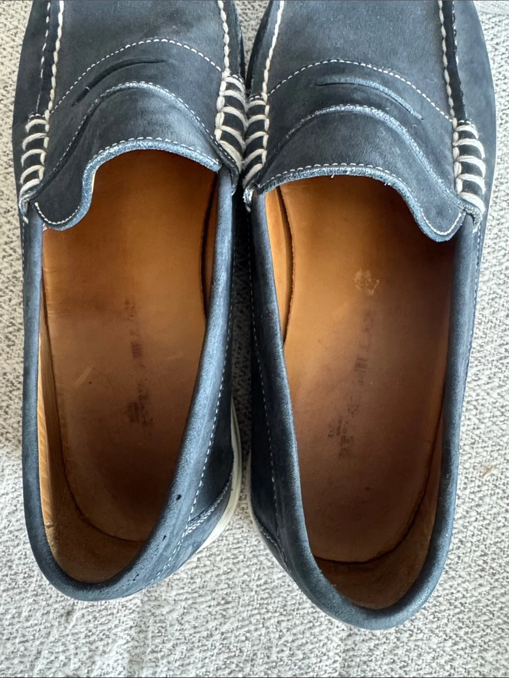 Men's Peter Millar Leather Penny Loafers - Classic Casual Slip-On Navy Blue